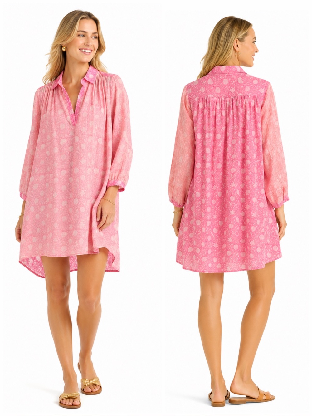 Tuckernuck Ro’s Garden Pink Floral Cotton Tunic Mini Dress Large